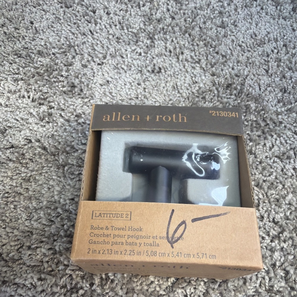 Allen + Roth Latitude 2 Robe & Towel Hook Matte Black Bathroom Wall 2130341